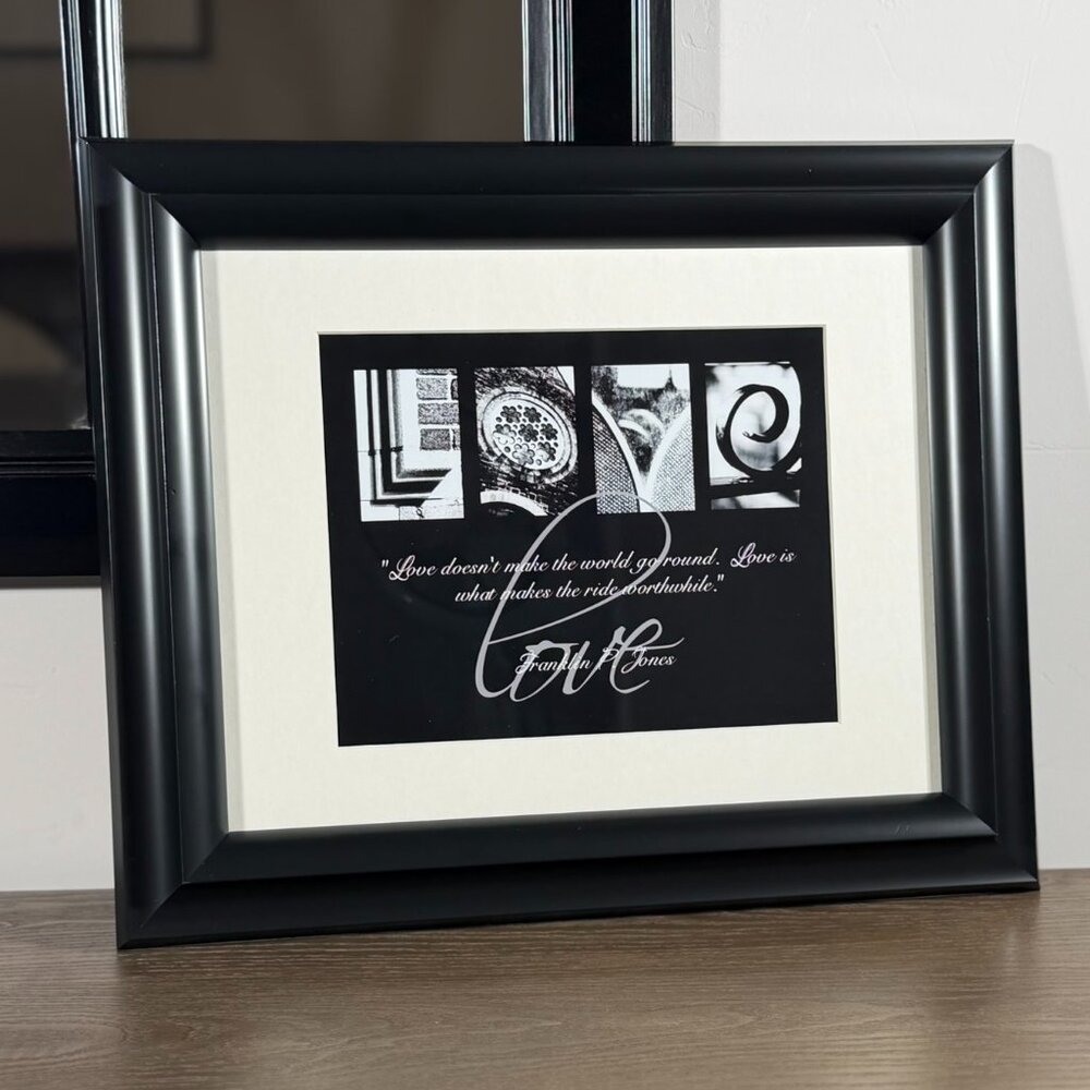 Black & White “LOVE” Framed Wall Art Quote – Franklin P. Jones